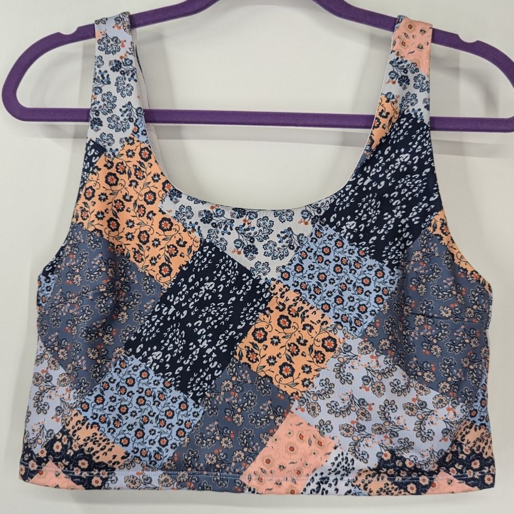 Nanette Lepore Play Activewear Floral Animal Print Patchwork Sports Bra Large